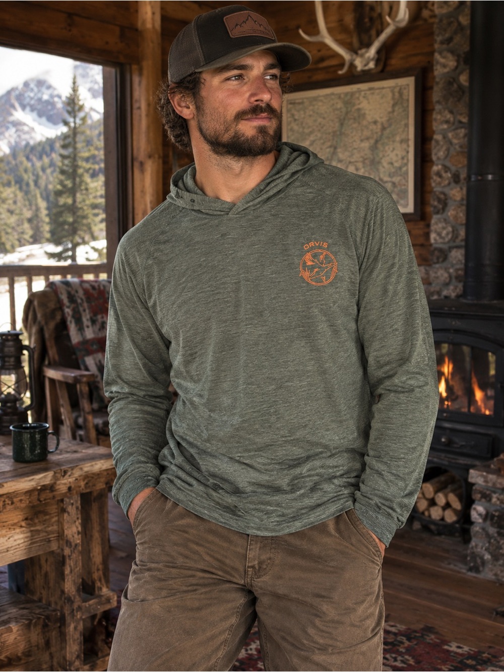NWOT Orvis Olive Green Hooded Long-Sleeve Shirt